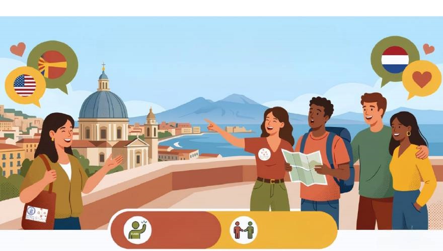 disegno di ragazzi in visita a Napoli