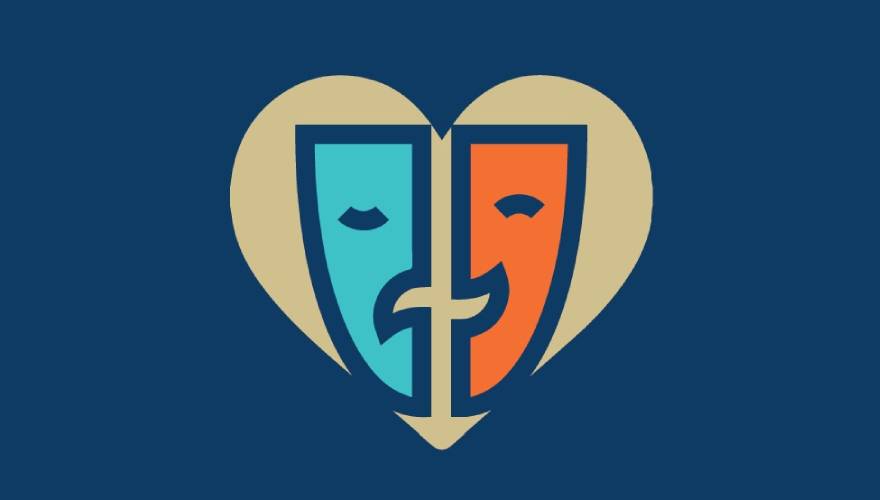 maschera teatrale stilizzata dentro un cuore
