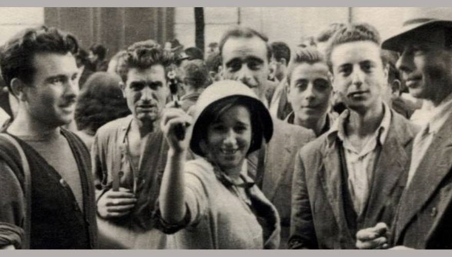 foto d'epoca con uomini e una donna