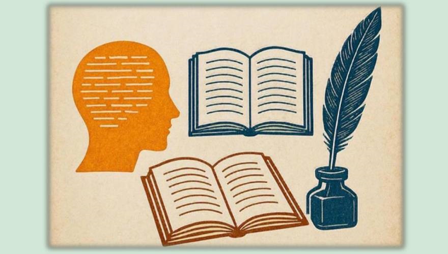 disegno di libri e calamaio